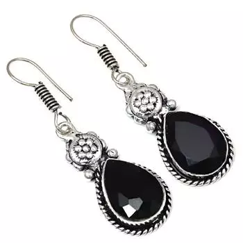 Черный Спинальный Драгоценный Камень Ручной Работы Подарок Для Нее Серебряные Ювелирные Изделия Серьги 1,5