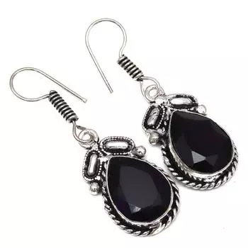 Черный Спинальный Драгоценный Камень Ручной Работы Подарок Для Нее Серебряные Ювелирные Изделия Серьги 1,5