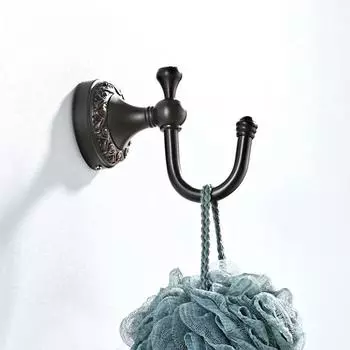 Черный старинный латунный крючок для полотенец, настенные крючки для одежды в ванной комнате, резные настенные вешалки, аксессуары для ванной комнаты