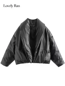 Черный стеганый пуховик для женщин с пышными лацканами и длинными рукавами, женское пальто, парки, модная осенне-зимняя плотная теплая женская уличная одежда S чёрный