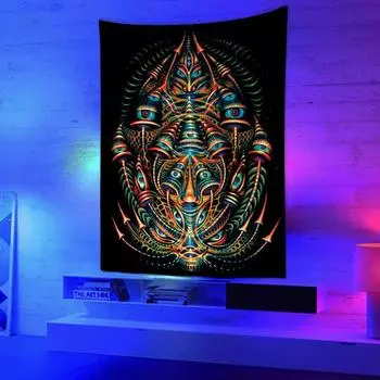 Черный свет гобелен УФ-реактивный психоделический настенный хиппи для спальни в общежитии индивидуальное украшение комнаты 100x75cm