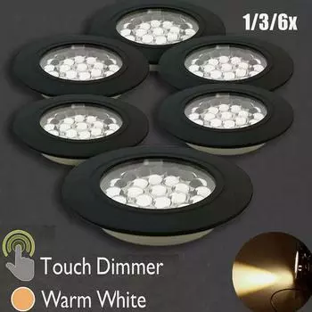 Черный светодиодный светильник, чувствительный к прикосновению, 12 В, с теплым точечным освещением для автодома, кемпера 1/3/6X 1pcs