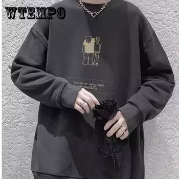 Черный свитер без капюшона, мужская весенне-осенняя мода, пальто с круглым вырезом, свободный пуловер, футболка с длинным рукавом M белый