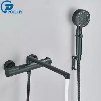 Черный термостатический смеситель для ванны, смеситель для ванной комнаты, термостатический смеситель для ванны и душа, вращающийся излив 20 см/30 см, латунные смесители