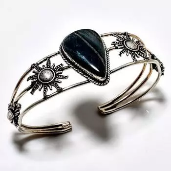 Черный тигровый глаз драгоценный камень 925 посеребренный ювелирный браслет ручной работы-манжета