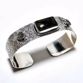 Черный тигровый глаз драгоценный камень 925 посеребренный ювелирный браслет ручной работы-манжета