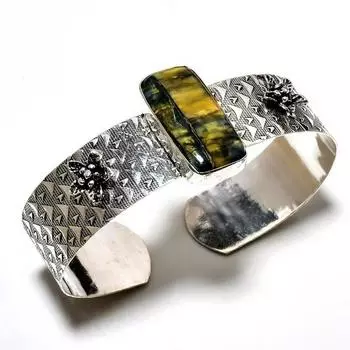 Черный тигровый глаз драгоценный камень 925 посеребренный ювелирный браслет ручной работы-манжета