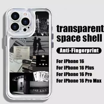 Черный тонкий прозрачный чехол с рисунком фрагментов жизни для iPhone 16 Pro Max 15 14 Plus 13 Pro 12 11 мягкий силиконовый противоударный прозрачный чехол iPhone 16