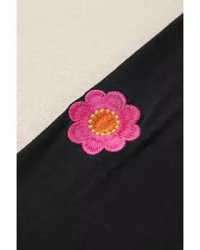 Черный топ Azura Exchange с цветочной вышивкой и рукавами-фонариками S чёрный