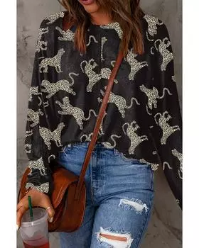 Черный топ с длинными рукавами и принтом гепарда Azura Exchange M чёрный