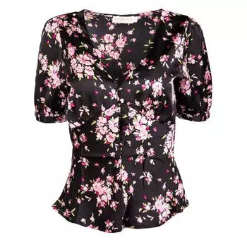 Черный топ с розовыми цветами V-образный вырез Varga prunus Женщина LA PETITE ETOILE