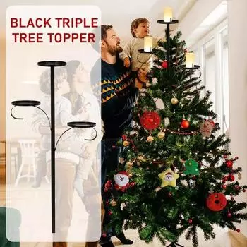 Черный тройной верхушка для дерева, подсвечник для верхушки дерева, верхушка для канделябра