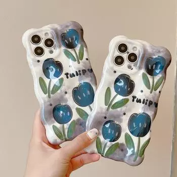 Черный тюльпан цветок Ins волнистая нескользящая задняя крышка для Iphone 13 12 Promax 14 Pro Max 11 противоударный чехол для телефона Conque for iphone 11