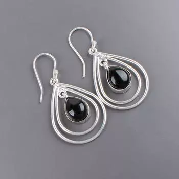 Черный турмалин драгоценный камень 925 стерлинговое серебро стильные серьги ручной работы 2.00 EE-34-19