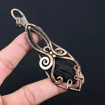 Черный турмалин, драгоценный камень, чистая медная проволока, обернутая подвеской ручной работы, ювелирный подарок для нее 3.50 Inches чёрный