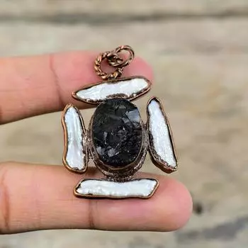 Черный турмалин грубый кулон гальванопластика медный кулон драгоценный камень ювелирные изделия бива жемчуг кулон ручной работы гальванопластика ювелирные изделия свадебный подарок