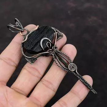 Черный турмалин, грубый кулон, медная проволока, кулон, этнические украшения ручной работы, лучший дизайн, кулон, драгоценный камень, медные украшения, свадебный подарок