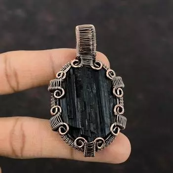 Черный турмалин, грубый кулон, медная проволока, кулон, грубые ювелирные изделия из драгоценных камней, стильный кулон ручной работы, медная проволока, ювелирные изделия, свадебный подарок