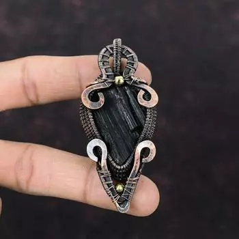 Черный турмалин, грубый кулон, медная проволока, кулон, кулон ручной работы, новый кулон, драгоценный камень, медь, ювелирные изделия, подарок для нее, кулон для женщин