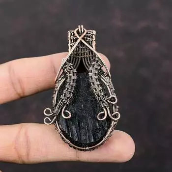 Черный турмалин грубый кулон медная проволока обернутый кулон медные ювелирные изделия драгоценный камень кулон для подарка ручной работы проволочная обертка ювелирные изделия целебный камень