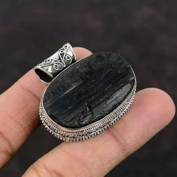 Черный турмалин, грубый кулон, настоящий драгоценный камень, винтажный кулон, ювелирные изделия ручной работы, подвеска из стерлингового серебра 925 пробы, кулон с целебным камнем для женщин