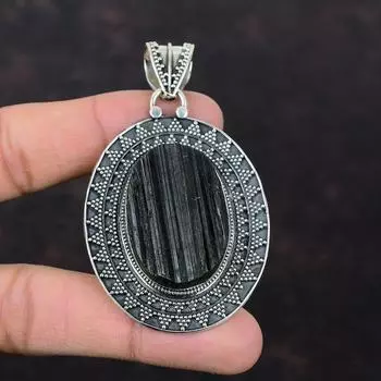 Черный турмалин, грубый кулон, ювелирные изделия из драгоценных камней, стерлинговое серебро 925 пробы, кулон ручной работы, винтажный ювелирный подарок для друга, антикварные ювелирные изделия