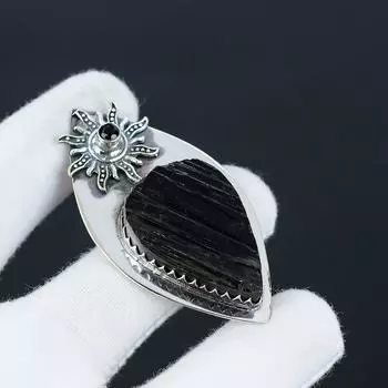 Черный турмалин, кулон из драгоценного камня черная шпинель, натуральный черный турмалин, кулон ручной работы из стерлингового серебра 925 пробы для женщин, кулон для подарков 6 Cm. чёрный