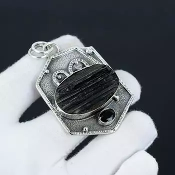 Черный турмалин, шпинель драгоценный камень кулон, натуральный турмалин драгоценный камень ручной работы 925 стерлингового серебра турмалин кулон для женщин кулон для подарков 5.5 Cm. чёрный