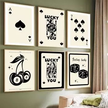 Черный туз покерные карты, забавные постеры и принты Y2k, ретро, модная эстетическая настенная живопись на холсте, украшение для гостиной, дома A4 21X30cm No Framed