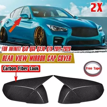 Черный/углеродное волокно вид боковой двери автомобиля крыло зеркало заднего вида крышка зеркало заднего вида крышка для Infiniti Q50 Q60 QX30 Q70 2014-2020