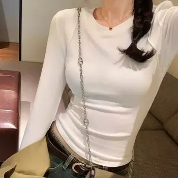 Черный утягивающий топ Fishbone для женщин на осень и зиму, новая теплая облегающая футболка с круглым вырезом и длинными рукавами S