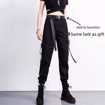 Черный узкий комбинезон-шаровары с манжетами и высокой талией для женщин - модный весенний стиль S