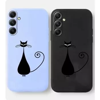 Черный узор кошки Мягкий силиконовый чехол для телефона Samsung Galaxy A55 A35 A34 A54 A15 A14 S23 S24 FE S25 M35 M34 защитный противоударный чехол для камеры Samsung Galaxy S9 Plus чёрный