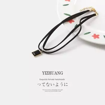 Черный Воротник Женская Цепочка на Шею Ключицу Кружево 87# Black Square Diamond (double Korean Velvet)