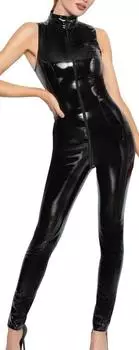 Черный виниловый комбинезон на молнии с V-образным вырезом M прозрачный