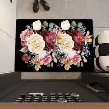 Черный винтажный цветочный нескользящий коврик для двери ванной комнаты 4 размера ультрамягкий впитывающий воду коврик из пены с эффектом памяти для внутреннего туалета кухни пол 40x60cm