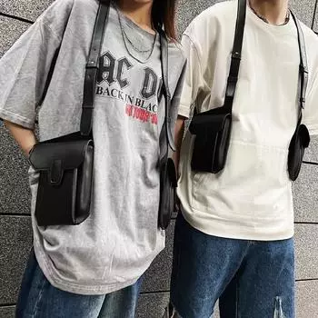 Черный водонепроницаемый жилет в стиле хип-хоп, мягкая уличная поясная сумка из искусственной кожи с двумя карманами