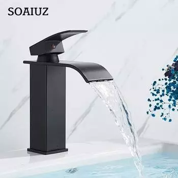 Черный водопадный смеситель для ванной комнаты, раковина, раковина, смеситель для холодной и горячей воды, смесители для ванной с одним отверстием, кран для раковины
