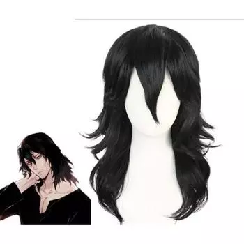 Черный волнистый вьющийся парик My Hero Academia Shouta Aizawa, костюм для косплея Boku no Hero Academia, термостойкие волосы, мужские и женские парики S чёрный