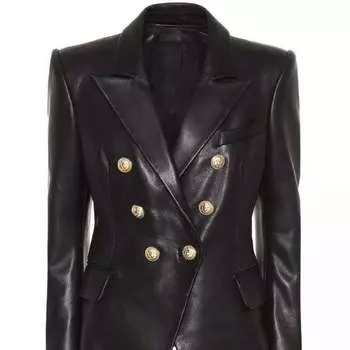 Черный женский пиджак из натуральной овечьей кожи, мягкий кожаный пиджак ручной работы, стильный формальный дизайн XS чёрный