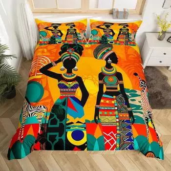Черный женский пододеяльник этнический афро-африканский покрывало традиционный экзотический комплект постельного белья племенной пододеяльник с 2 наволочками 70x133cm 2pcs