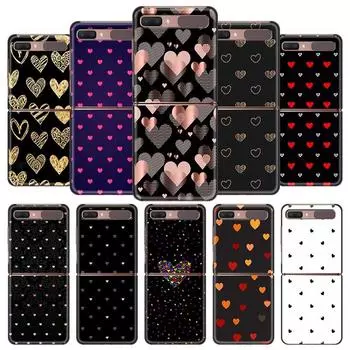 Черный жесткий чехол для телефона Samsung Galaxy Z Flip 3 4, чехол для Zflip 5g, роскошный чехол на заднюю панель, тонкая сумка, милое животное с сердечком любви Samsung Z Flip 3