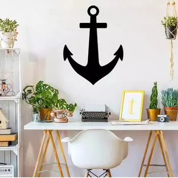 Черный знаковый якорь на металлической стене – идеальный декоративный акцент для гостиной, яхты, ванной комнаты и морской тематики чёрный