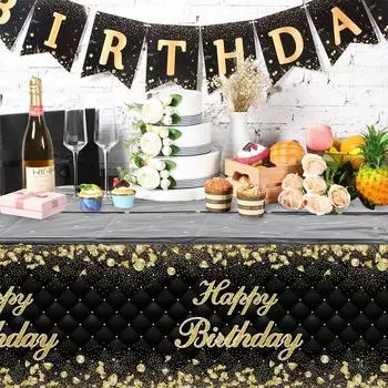 Черный Золотой Бриллиант18th 30th 40th 50th День Рождения Украшение Скатерти Водонепроницаемый Прямоугольный Пластиковый Чехол Для Стола Праздничные Принадлежности