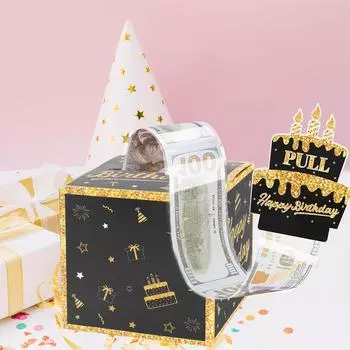 Черный Золотой День Рождения Денежный Вытягиватель Подарочная Коробка С Днем Рождения Денежный Подарочная Коробка Денежный Розовый Золотой Зажим Для Денег Сюрприз Товары Для Вечеринки По Дню Рождения