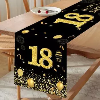 Черный Золотой День Рождения Дорожка На Стол Баннер С Днем Рождения Украшения Вечеринки 18th 30th 40th 50th 60th День Рождения Украшение Стола