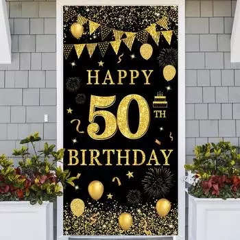 Черный золотой флаг, подвесной баннер на дверь, 18, 30, 40, 50-й день рождения, украшения для вечеринок для взрослых, 30, 40, 50, 60 лет, принадлежности для вечеринок