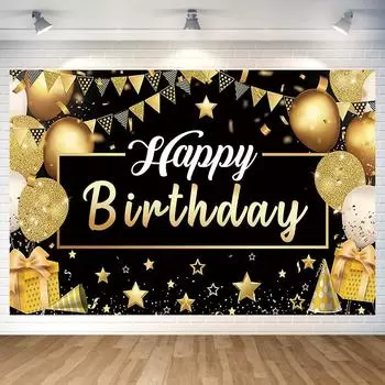 Черный золотой гобелен на день рождения Черное золотое украшение на день рождения Фотоплакат на день рождения Черный золотой фотофон на день рождения Гобелен на день рождения
