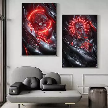 Черный, золотой, красный, абстрактный скелет, художественный холст, постер, готическая живопись, принт, металлическая текстура, череп, фотографии, домашний декор для комнаты 21x30cm No Framed