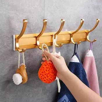 Черный Золотой Крючок Для Халатов Самоклеящийся Туалет Ванная Комната Настенный Вешалка Для Хранения Ключей Вешалка Для Одежды Полотенец Передвижной 5 Крючков